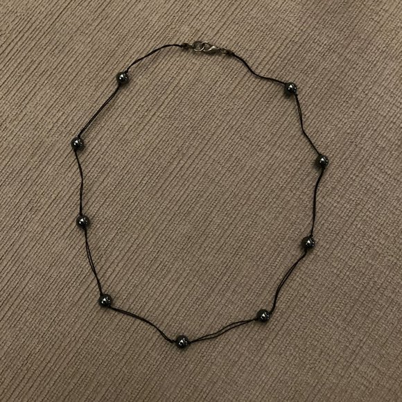 Black Hematite Stone and Black Rope Choker Necklace - Picture 3 of 6